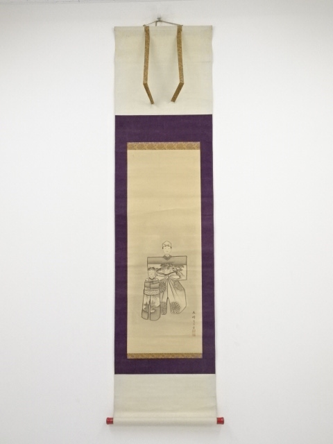 JAPANESE HANGING SCROLL / HAND PAINTED / HINA DOLL